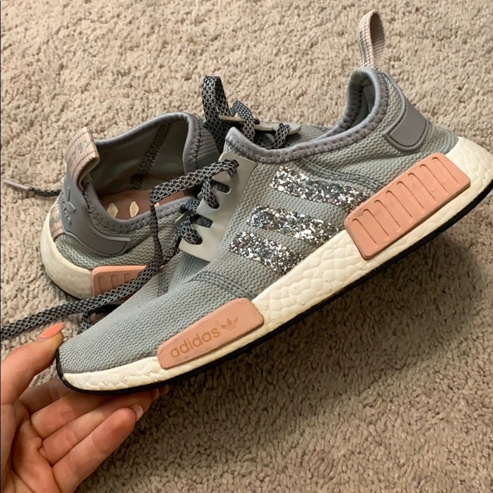 Grey/Pink Adidas NMD with glitter